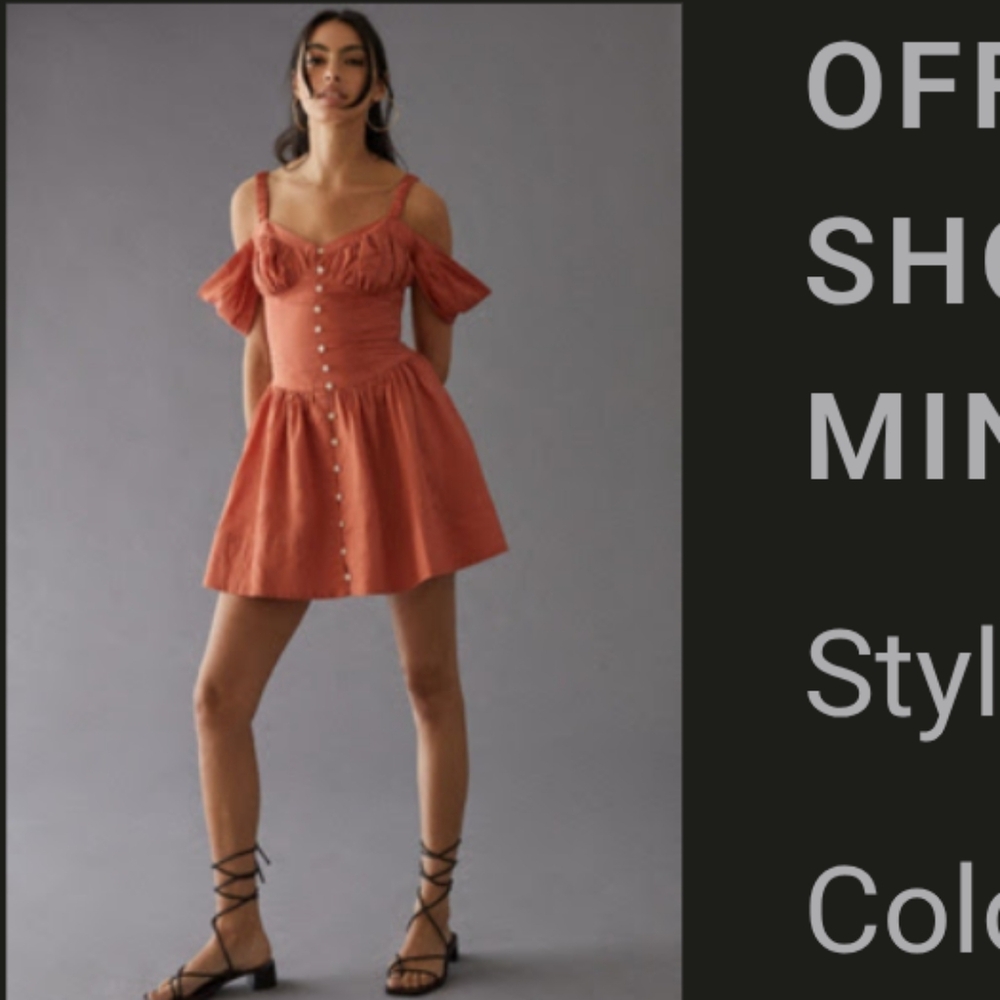 Anthropologie Orange Off-the-shoulder Linen Mini Dress